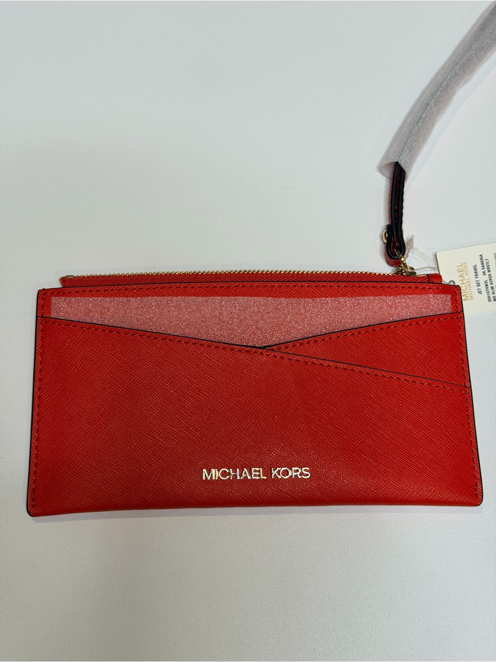 Michael Kors Red Saffiano Leather Wristlet Card Holder